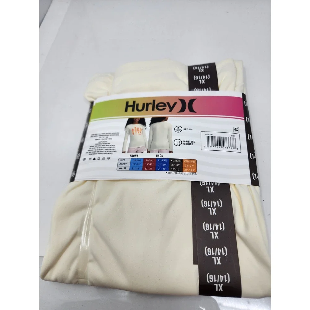 Hurley Girls Long Sleeve Rash Guard Swim Top Polyester Blend Athletic Size XL